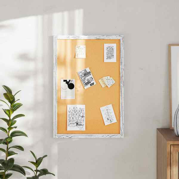 Flash Furniture Camden Rustic 20in. x 30in. Wall Mount Cork Board w/Wooden Push Pins, Whitewashed HGWA-CK-20X30-WHTWSH-GG